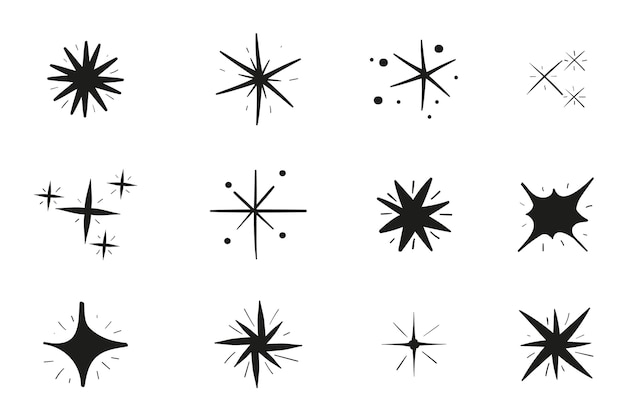 Colección de estrellas brillantes dibujadas a mano