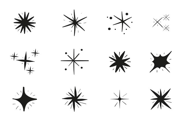 Colección de estrellas brillantes dibujadas a mano