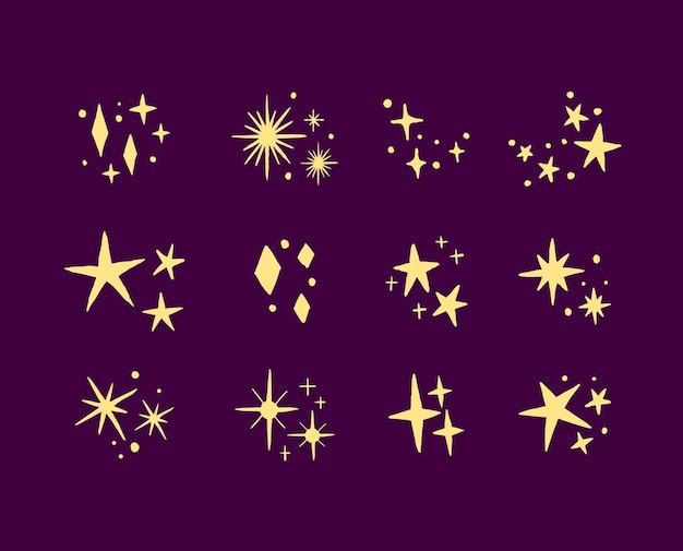 Vector gratuito colección de estrellas brillantes dibujadas a mano