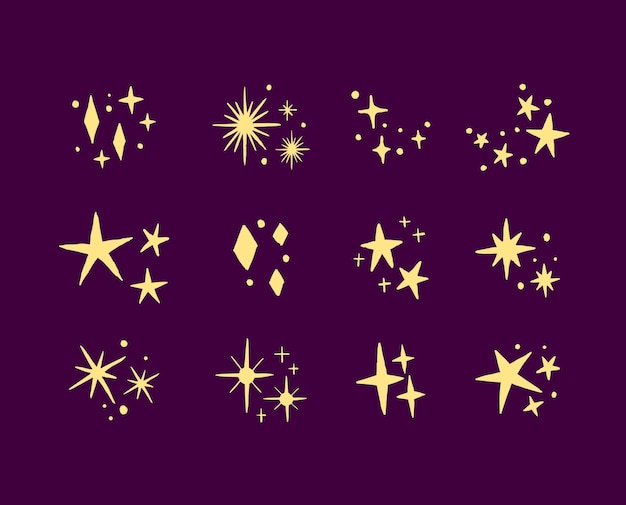 Colección de estrellas brillantes dibujadas a mano