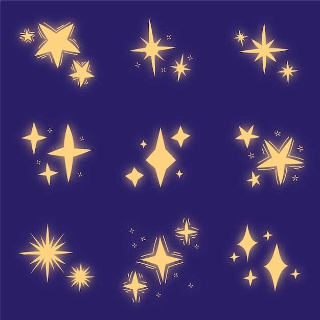 Colección de estrellas brillantes dibujadas a mano