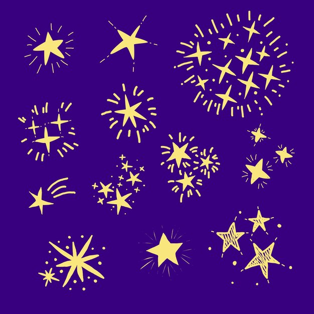 Colección de estrellas brillantes dibujadas a mano