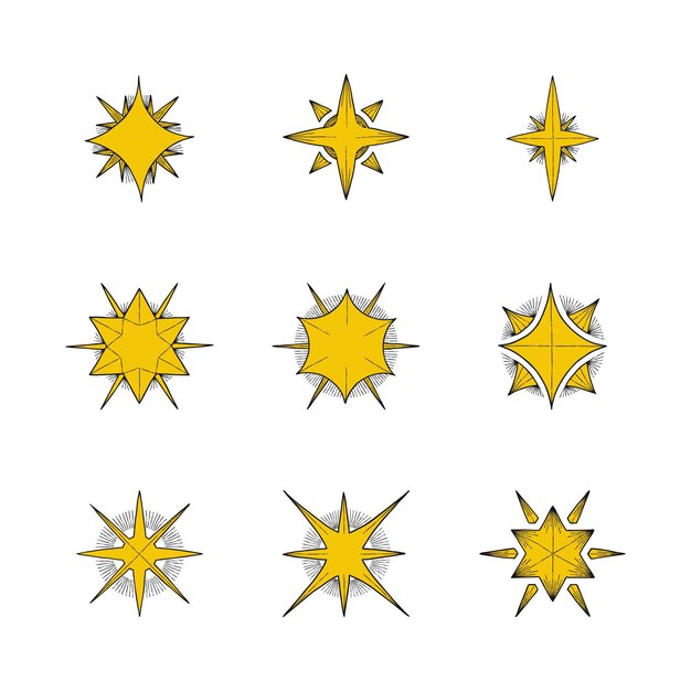 Colección estrellas brillantes dibujadas a mano