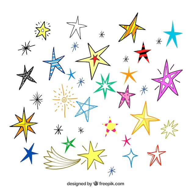 Vector gratuito colección de estrellas colorida dibujada a mano