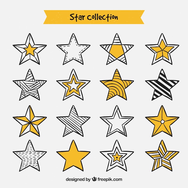 Colección de estrellas dibujadas a mano con diferentes diseños