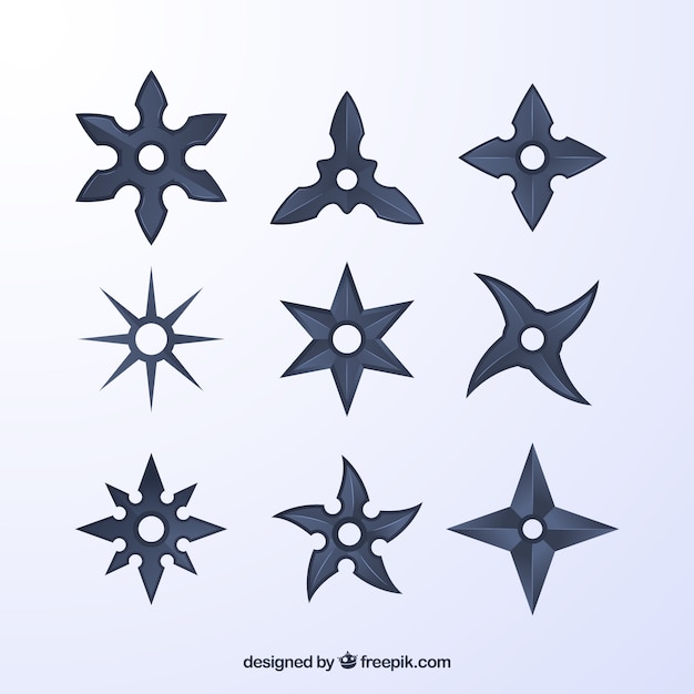 Colección de estrellas de ninja en color gris