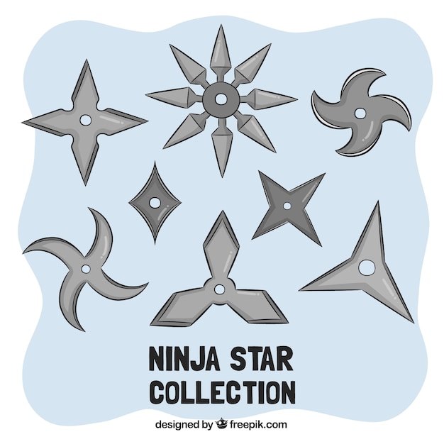 Vector gratuito colección de estrellas ninja dibujadas a mano