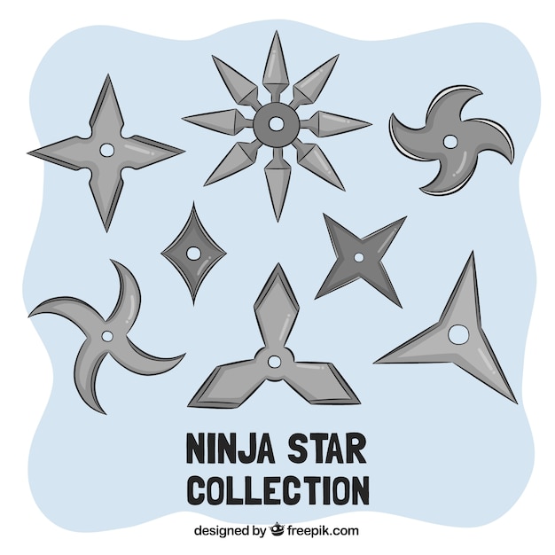 Colección de estrellas ninja dibujadas a mano