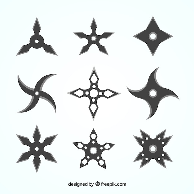 Colección de estrellas ninja con diseño plano