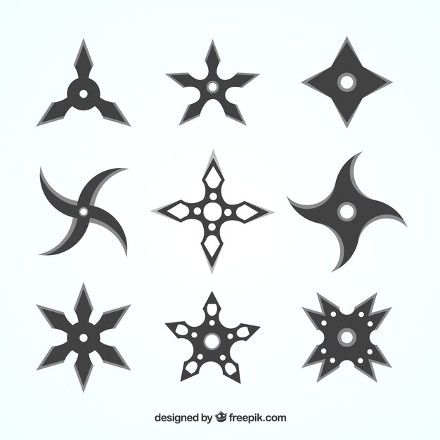 Colección de estrellas ninja con diseño plano