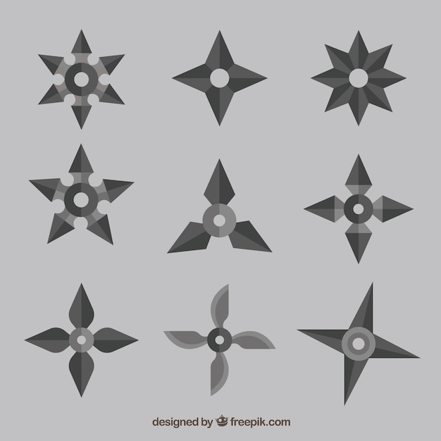 Colección de estrellas ninja con diseño plano