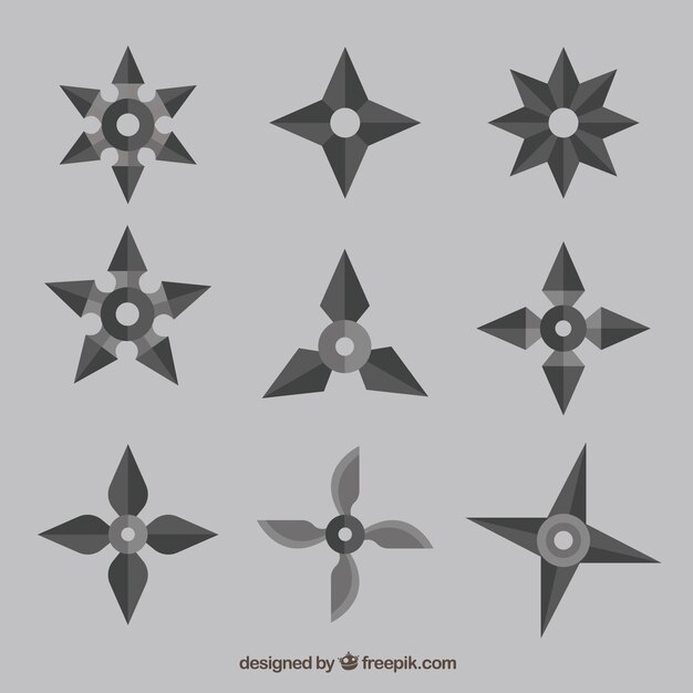 Colección de estrellas ninja con diseño plano