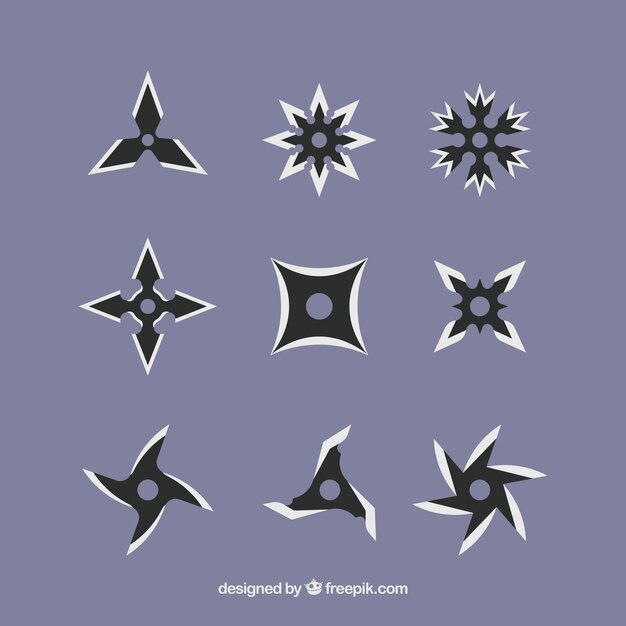 Colección de estrellas ninja con diseño plano