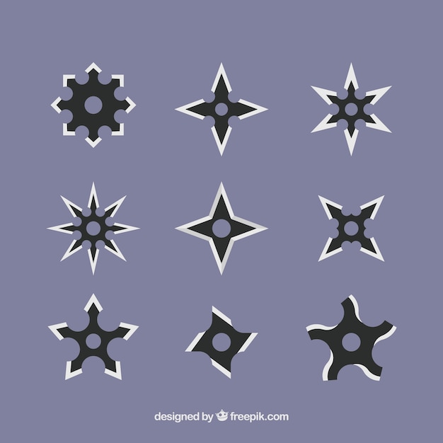 Vector gratuito colección de estrellas ninja con diseño plano