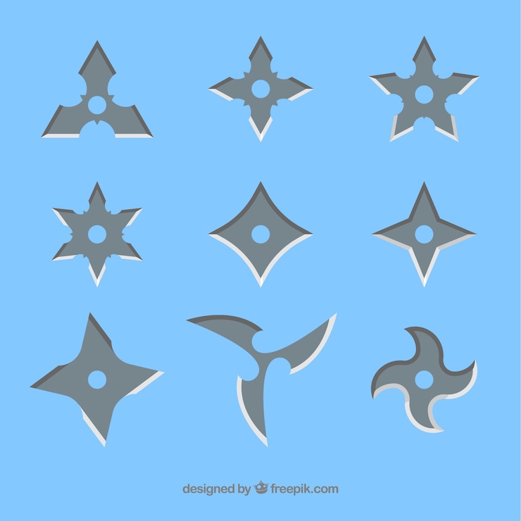 Vector gratuito colección de estrellas ninja con diseño plano