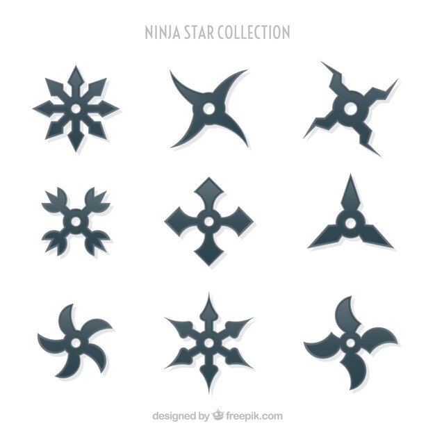 Colección de estrellas ninja tradicionales con diseño plano