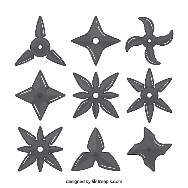 Colección de estrellas ninja tradicionales con diseño plano