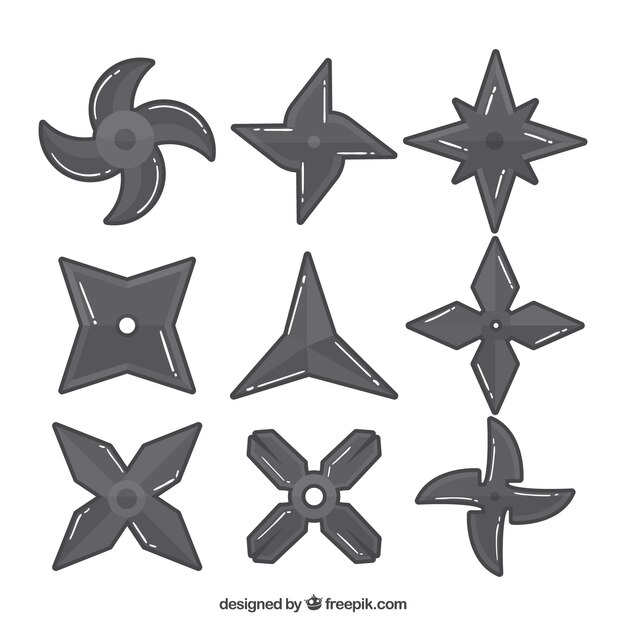 Colección de estrellas ninja tradicionales con diseño plano