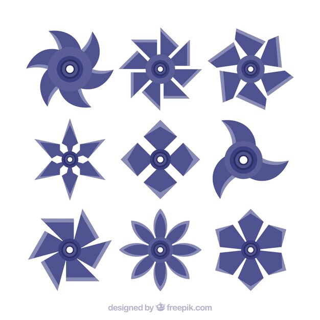 Colección de estrellas ninja tradicionales con diseño plano