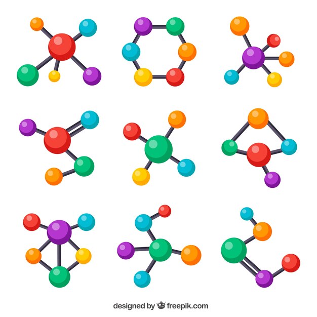 Colección de estructuras moleculares de colores 