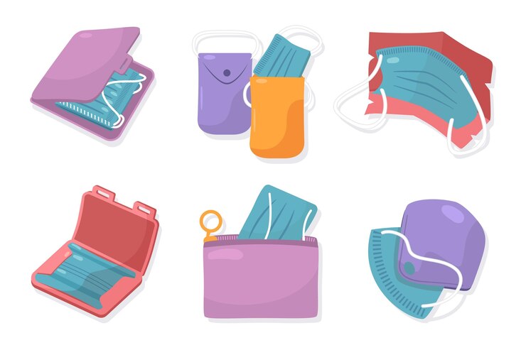 Vector gratuito colección de estuches de almacenamiento de mascarillas dibujadas a mano
