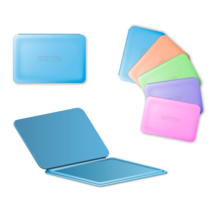 Vector gratuito colección de estuches de almacenamiento de mascarillas realistas