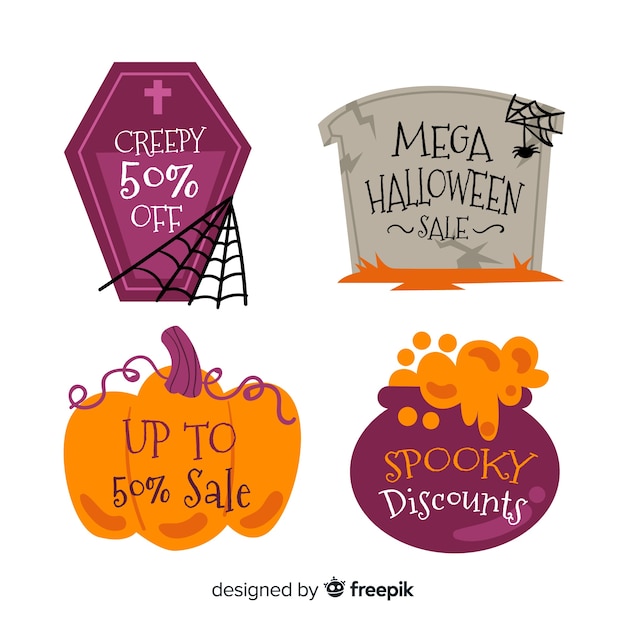 Colección de etiqueta de venta de halloween en diseño plano