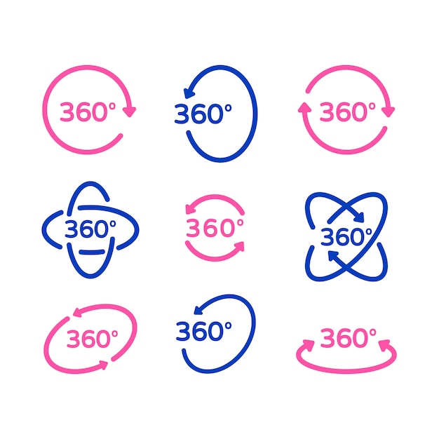 Colección de etiquetas de 360 grados de diseño plano