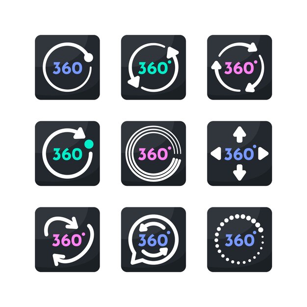 Colección de etiquetas de 360 grados de diseño plano