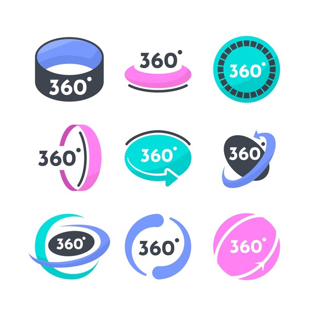 Colección de etiquetas de 360 grados de diseño plano