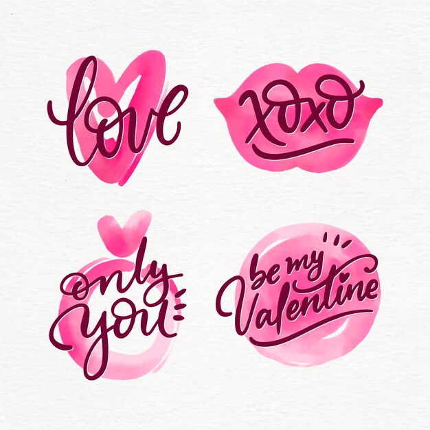 Colección de etiquetas de acuarela del día de san valentín