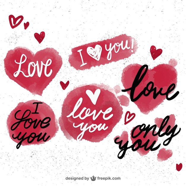Colección de etiquetas de acuarela listas para el día de san valentín
