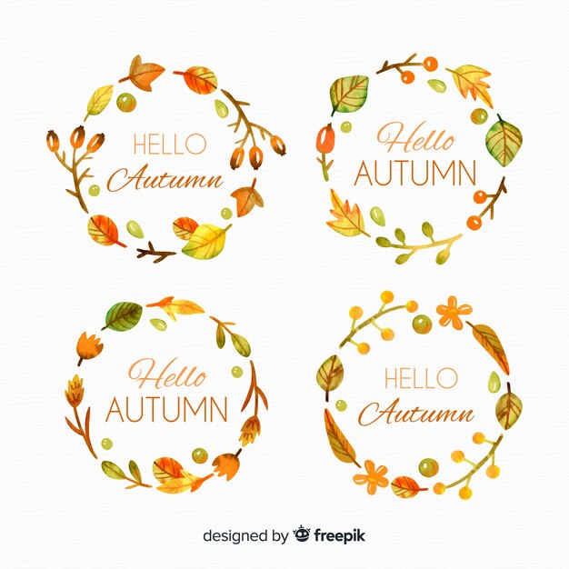 Colección de etiquetas acuarela de otoño.