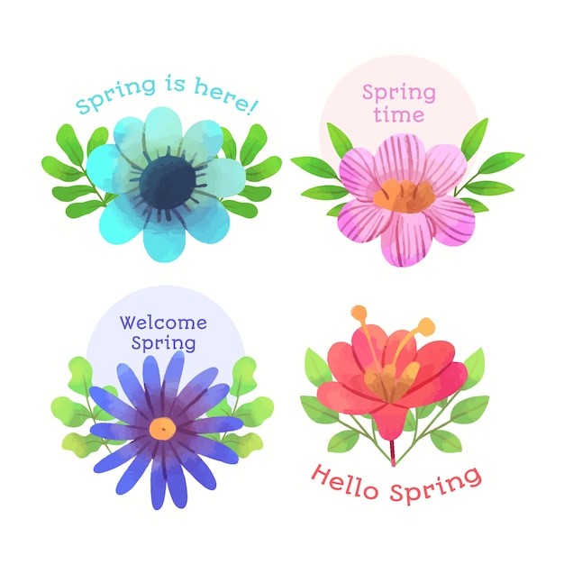Colección de etiquetas de acuarela de primavera