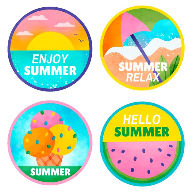 Colección de etiquetas de acuarela para la temporada de verano