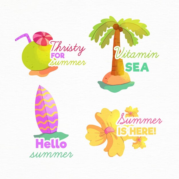Colección de etiquetas de acuarela de verano