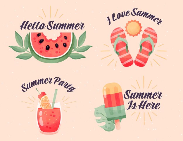 Colección de etiquetas de acuarela para el verano