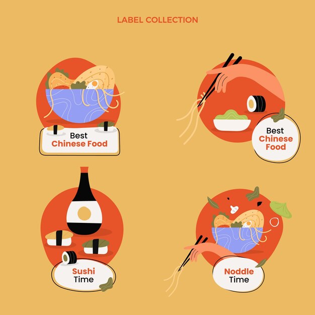 Colección de etiquetas de alimentos de diseño plano