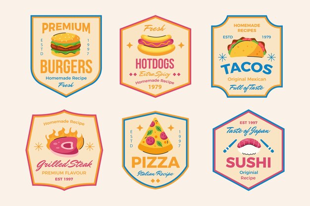 Colección de etiquetas de alimentos de diseño plano