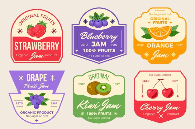 Colección de etiquetas de alimentos de diseño plano