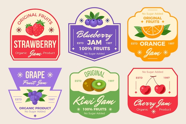 Colección de etiquetas de alimentos de diseño plano