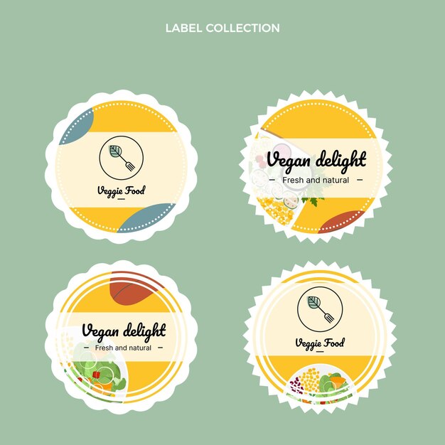 Colección de etiquetas de alimentos planas