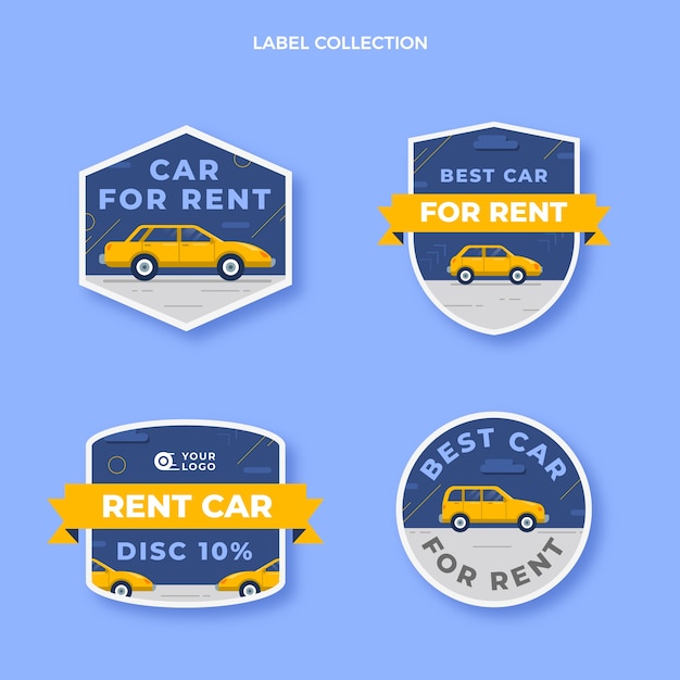 Colección de etiquetas de alquiler de coches de diseño plano