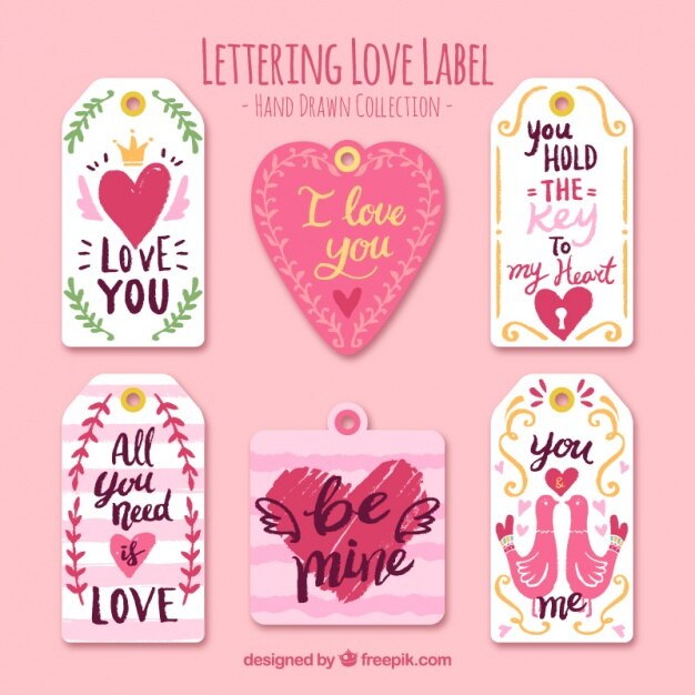 Colección de etiquetas de amor dibujada a mano