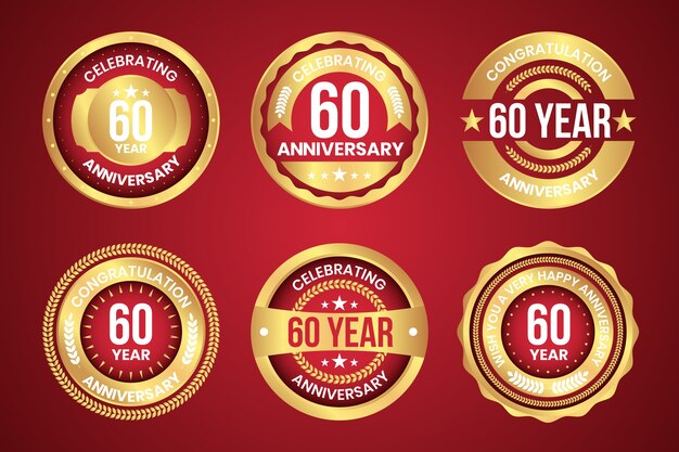 Colección de etiquetas de aniversario de lujo degradado