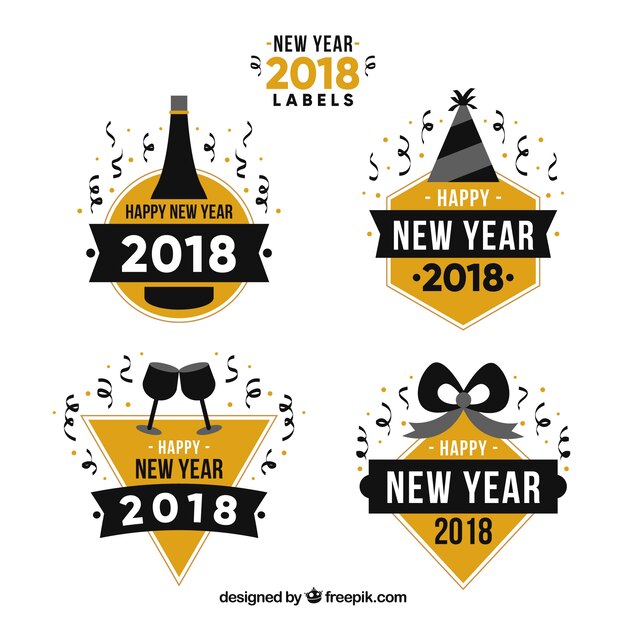 Colección de etiquetas de año nuevo 2018