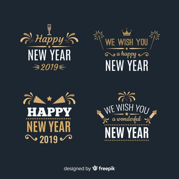 Colección de etiquetas de año nuevo 2019 vintage