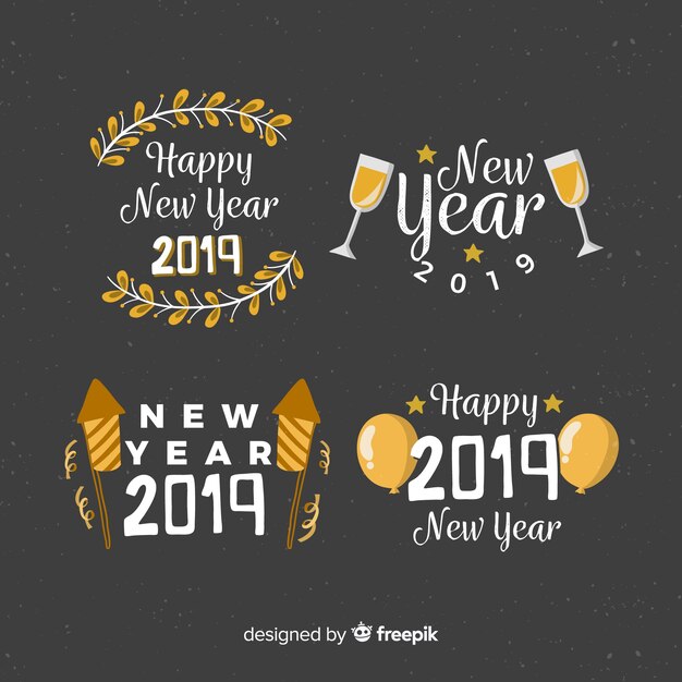Colección de etiquetas de año nuevo 2019