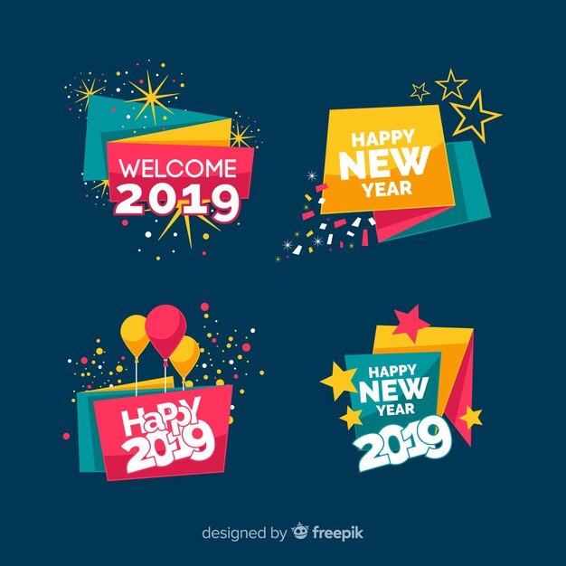 Colección de etiquetas de año nuevo 2019