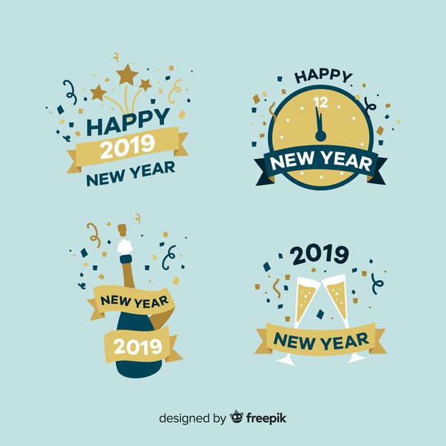 Colección de etiquetas de año nuevo 2019